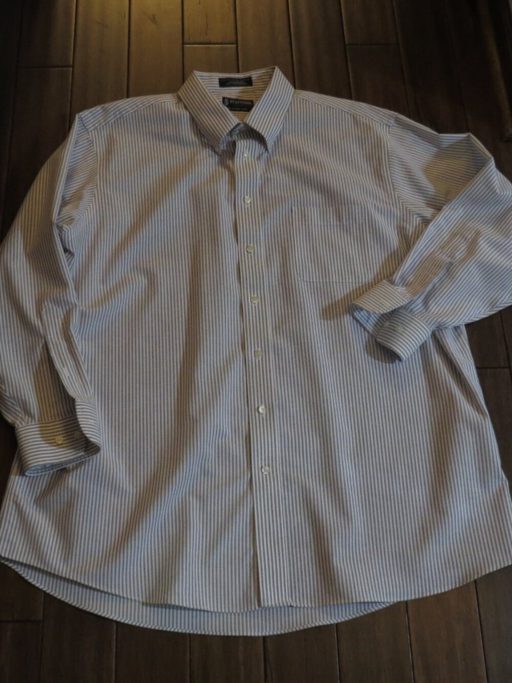 Stafford Oxford Shirt 18/34-35 Button Down Long Sleeve Shirt Striped White Purpl